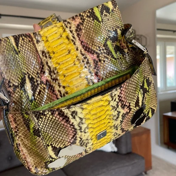 SOLD FENDI Rare Baguette Vintage Mirror Python Karl Lagerfeld Embellished - Picture 9 of 17